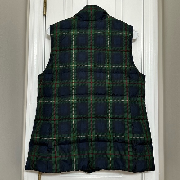 J. Jill Women’s Vest Medium Puffer Green Tartan Plaid Down Snap Up Insulated - Picture 2 of 6